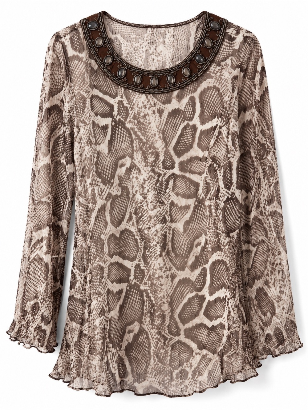 Elegant Snake Print Tunic - Cream and Brown